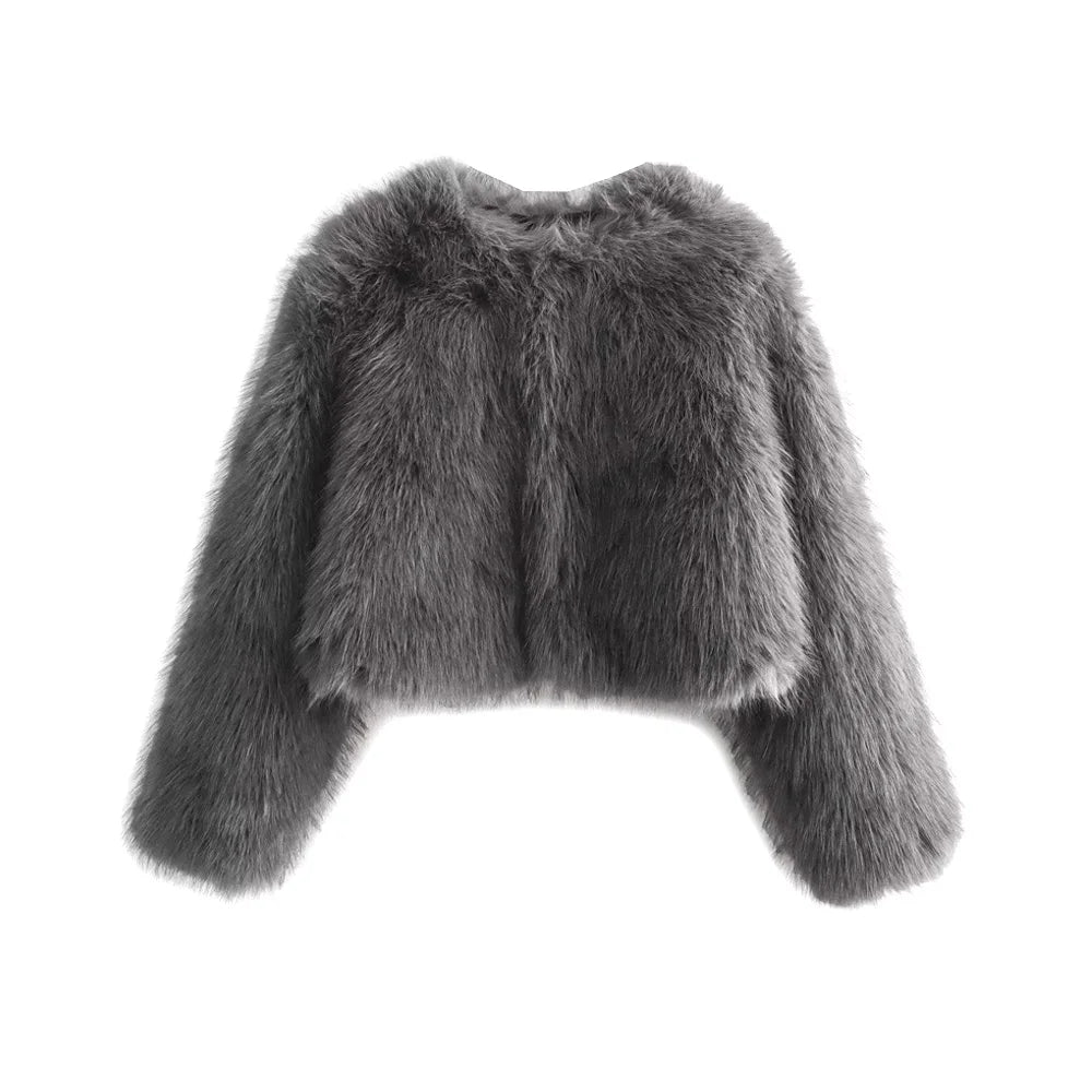 Plush Chic Cropped Faux Fur Jacket