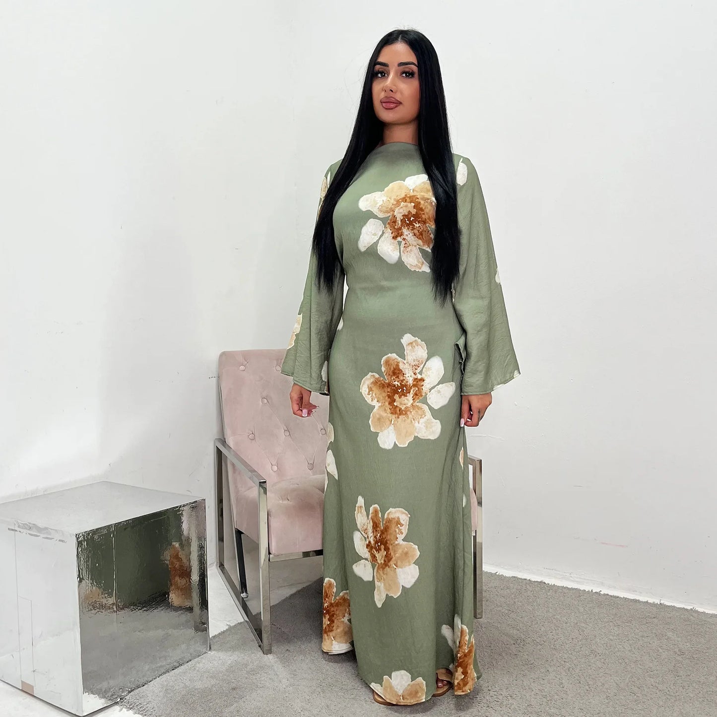 Floral Grace Modest Kaftan Dress