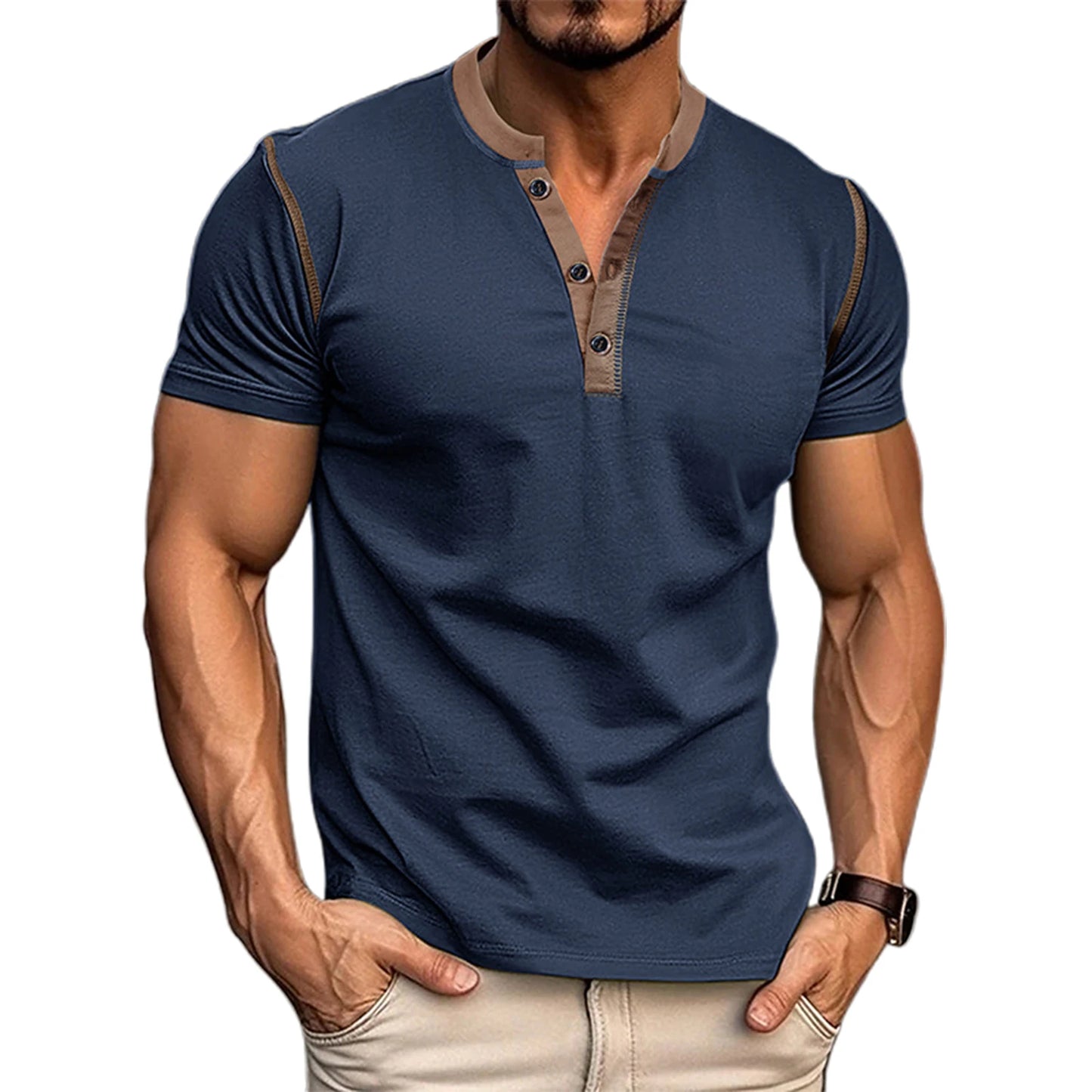 Men's Color Block Henley Shirt