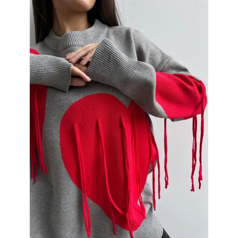 Playful Heart Tassel Sweater