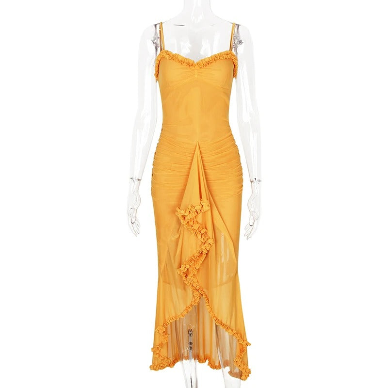 Luna Flare Ruffled Backless Slit Dress