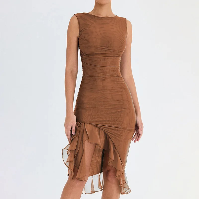 Midnight Muse Ruched Ruffle Party Dress