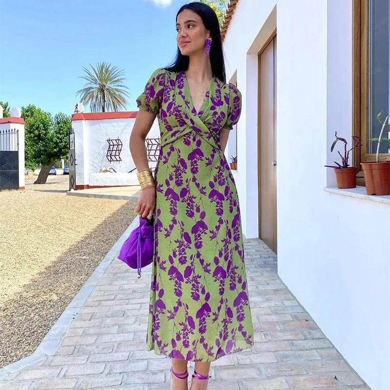 Women's Boho Floral V-Neck Dress