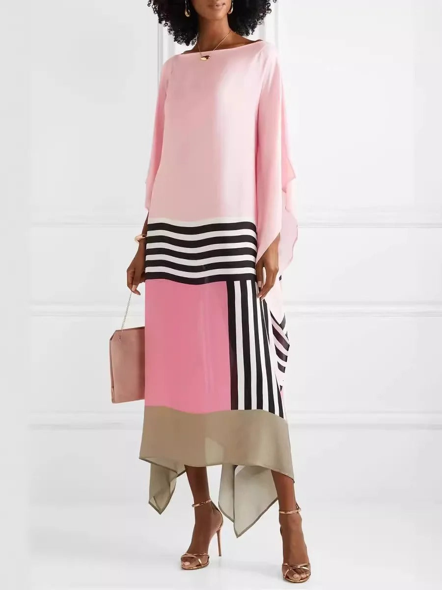 Elegant Boho Striped Patchwork Maxi Dress