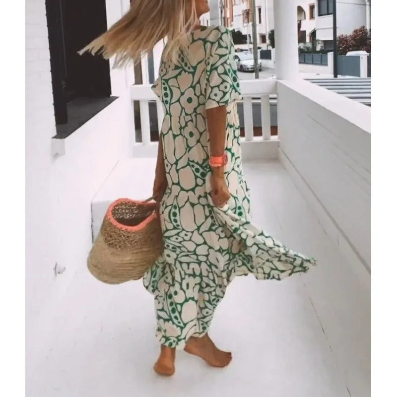 Sunlit Bloom Deep V Maxi Dress