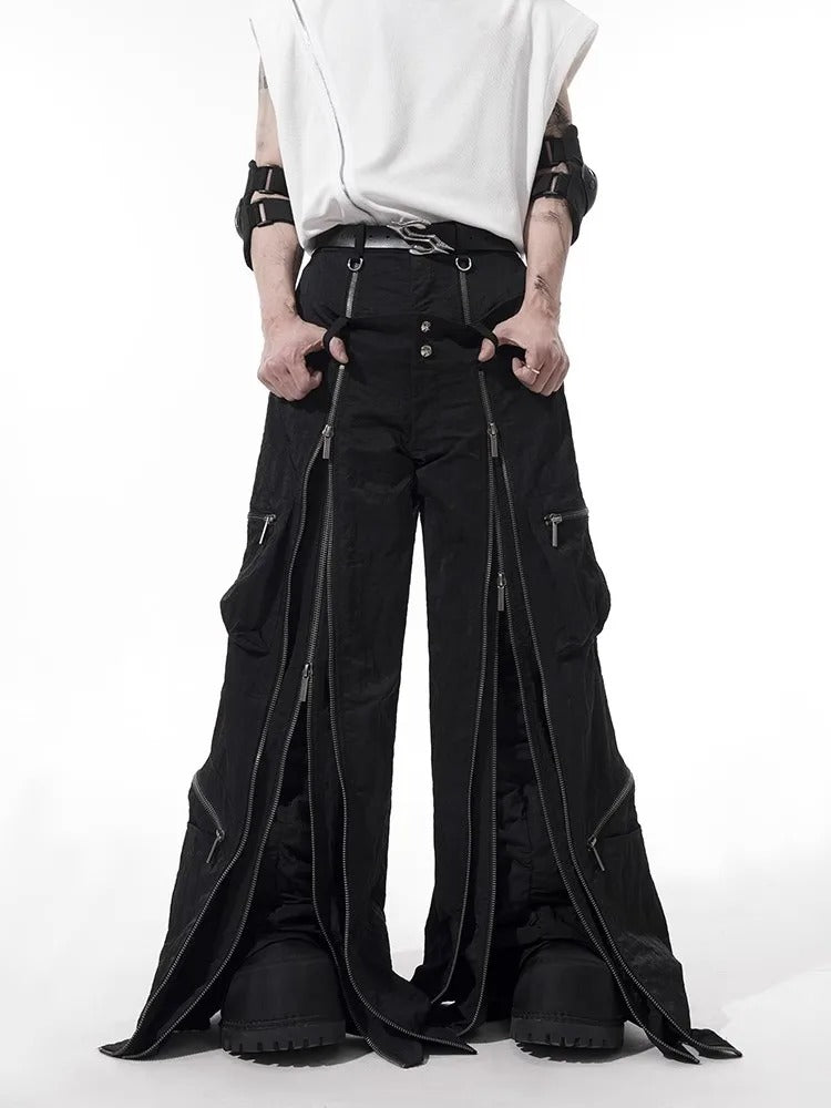 Cool Black Techwear Zipper Pants