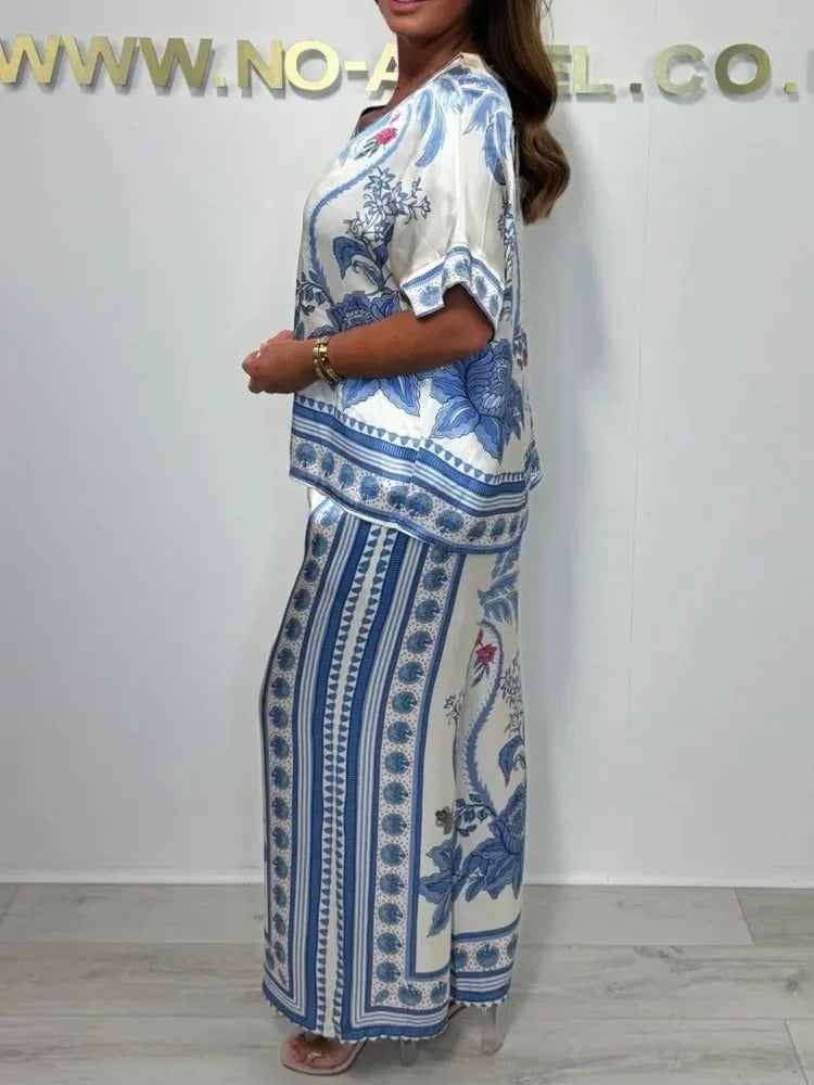 Satin Breeze V-Neck Two-Piece Set