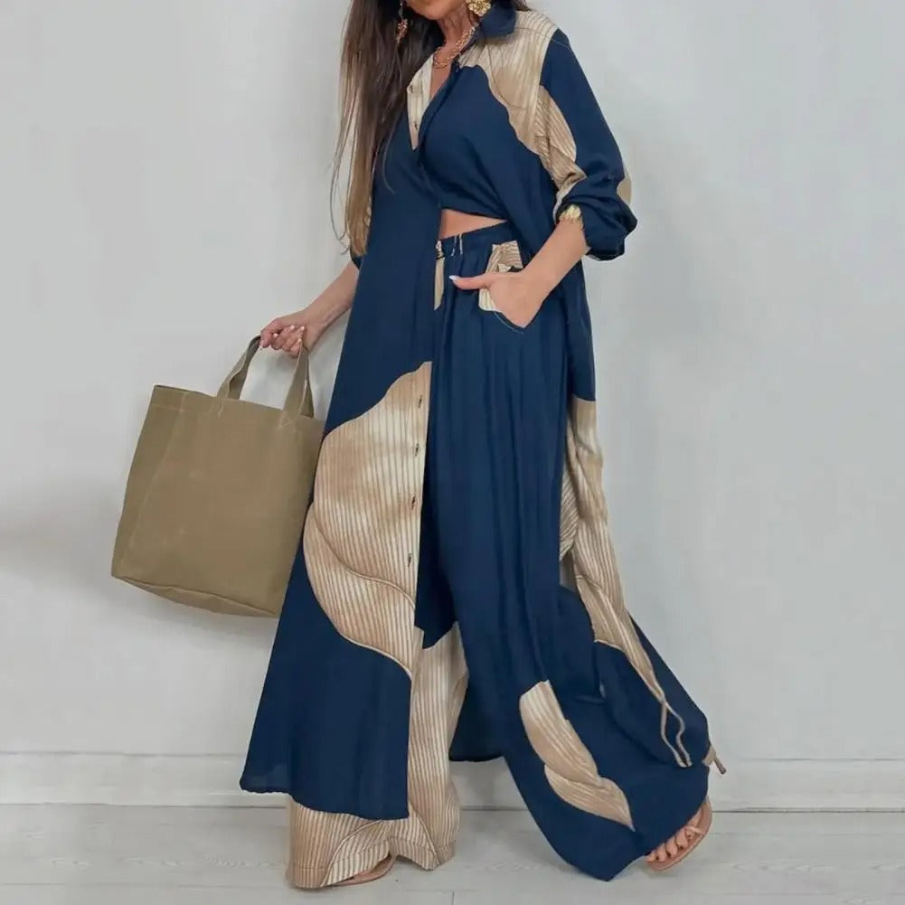 Chic Contrast V-Neck Suit