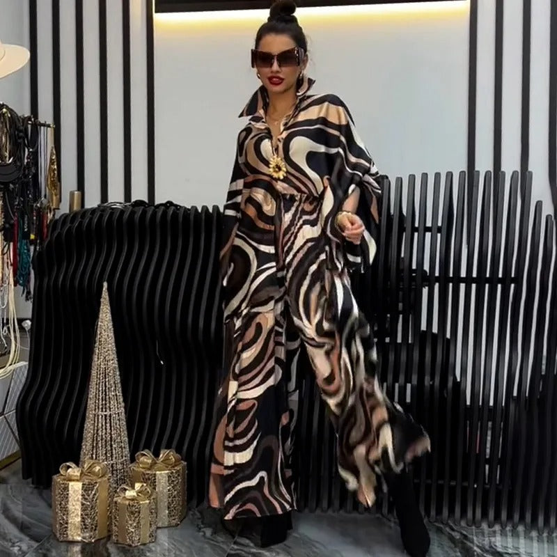 Elegant Printed Top & Wide-Leg Set