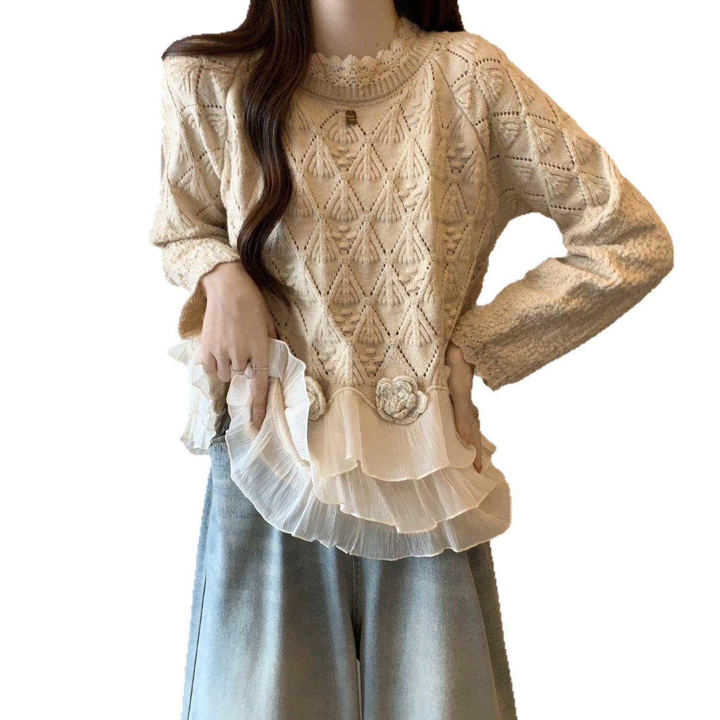 Women's Rose Lace Edge Sweater