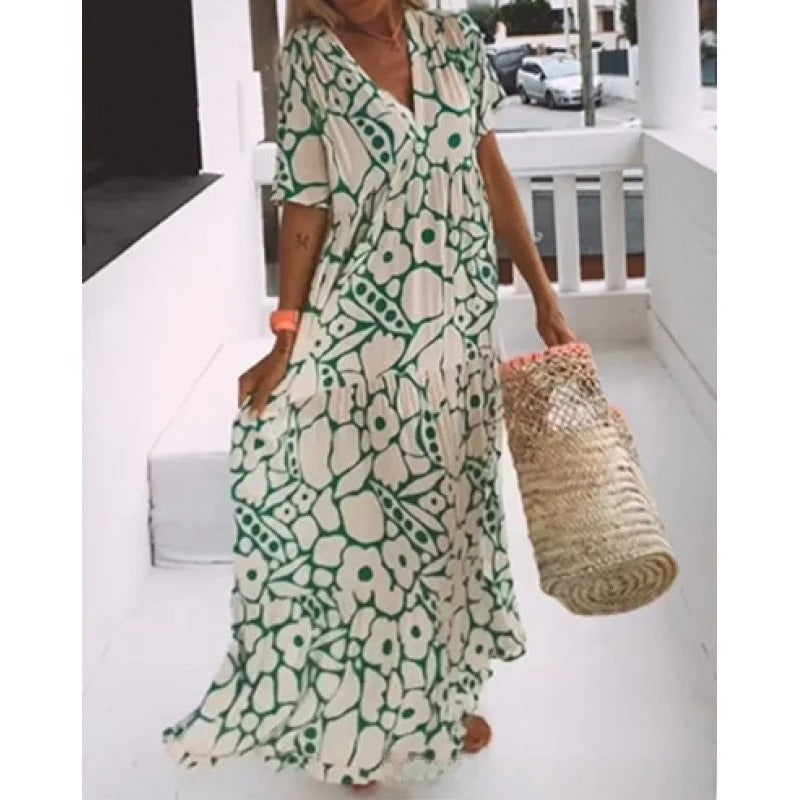 Sunlit Bloom Deep V Maxi Dress