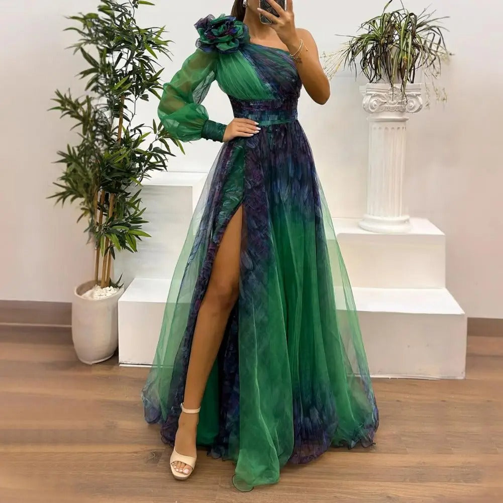 Elegant One-Shoulder Pleated Evening Gown