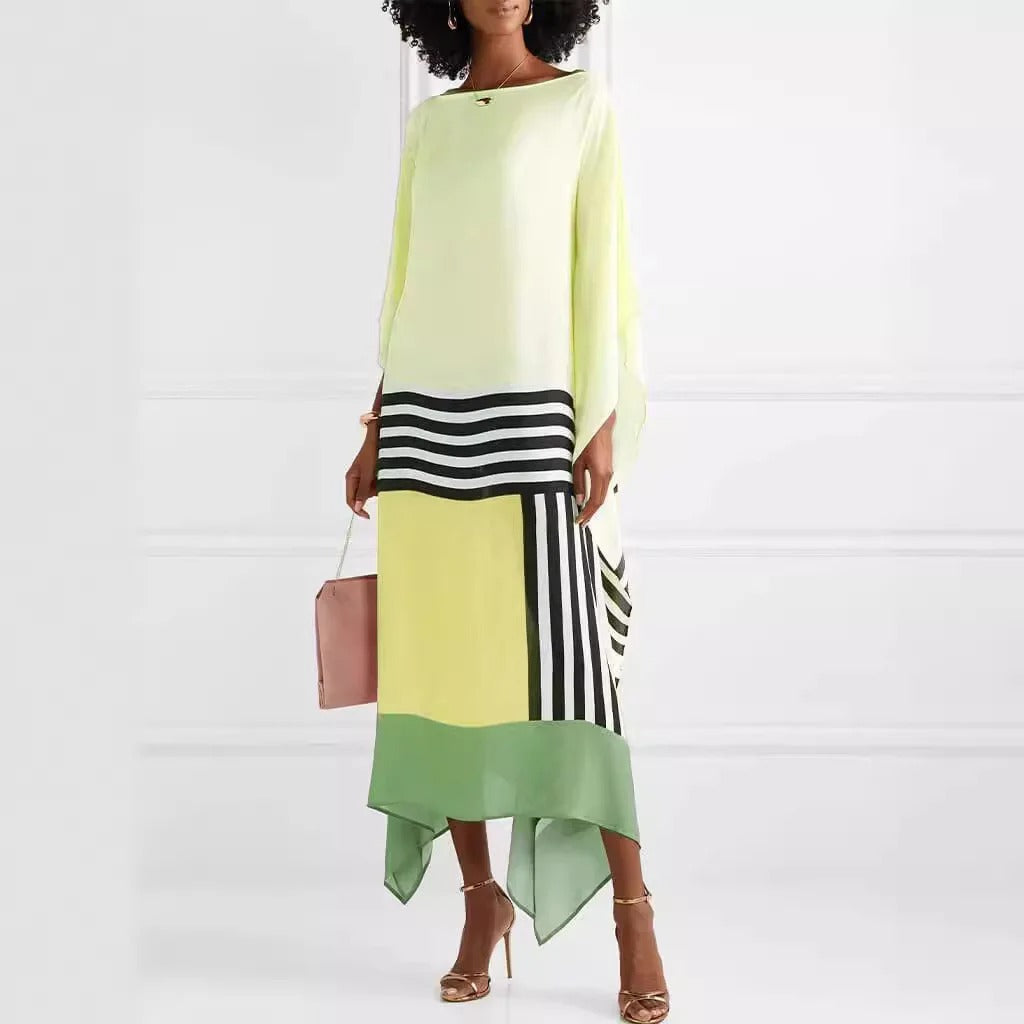 Elegant Boho Striped Patchwork Maxi Dress