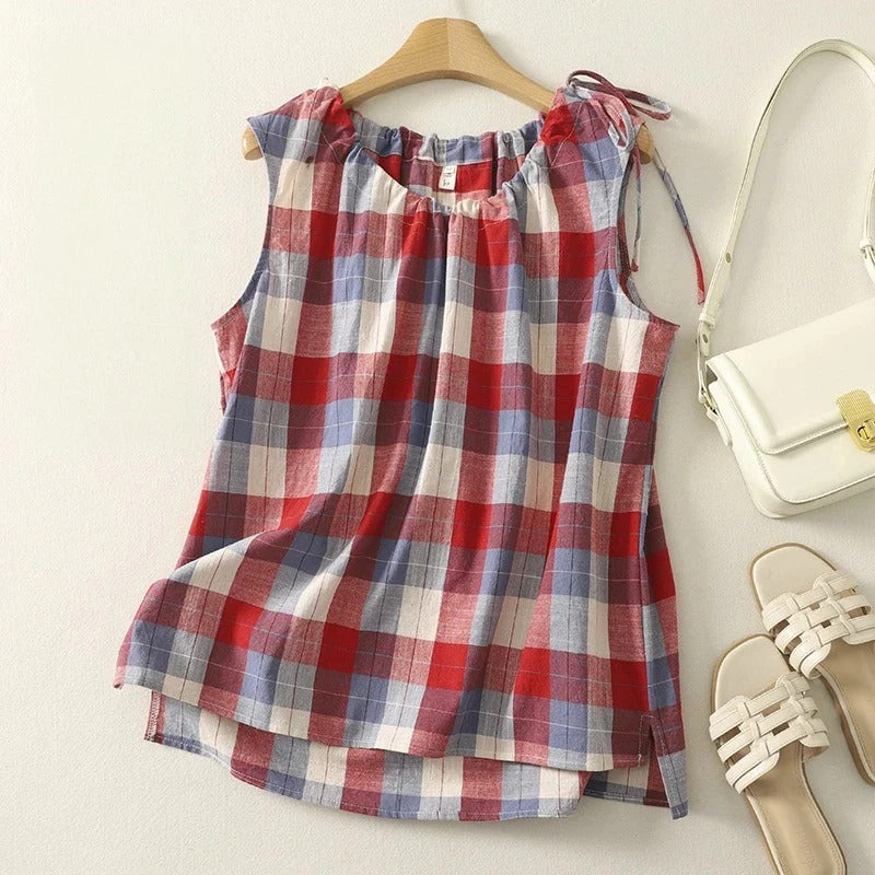 Elegant Vintage Plaid Cotton Vest