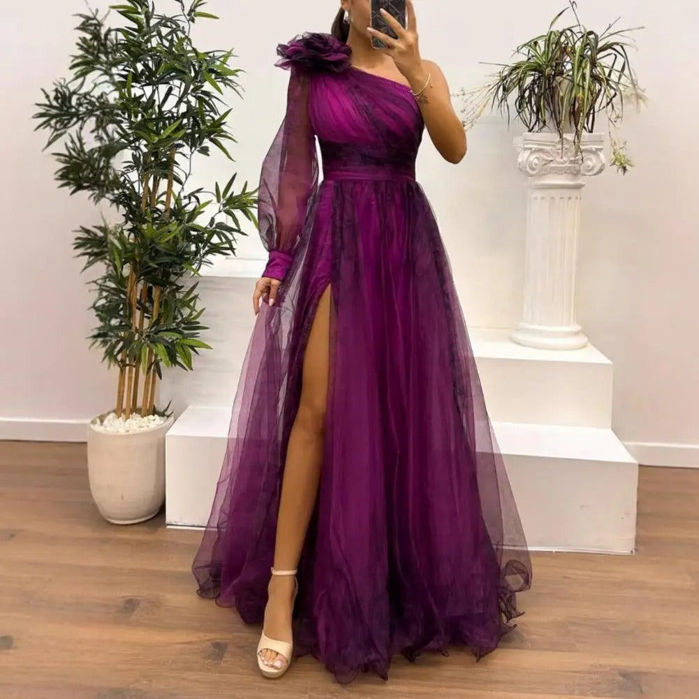 Elegant One-Shoulder Pleated Evening Gown