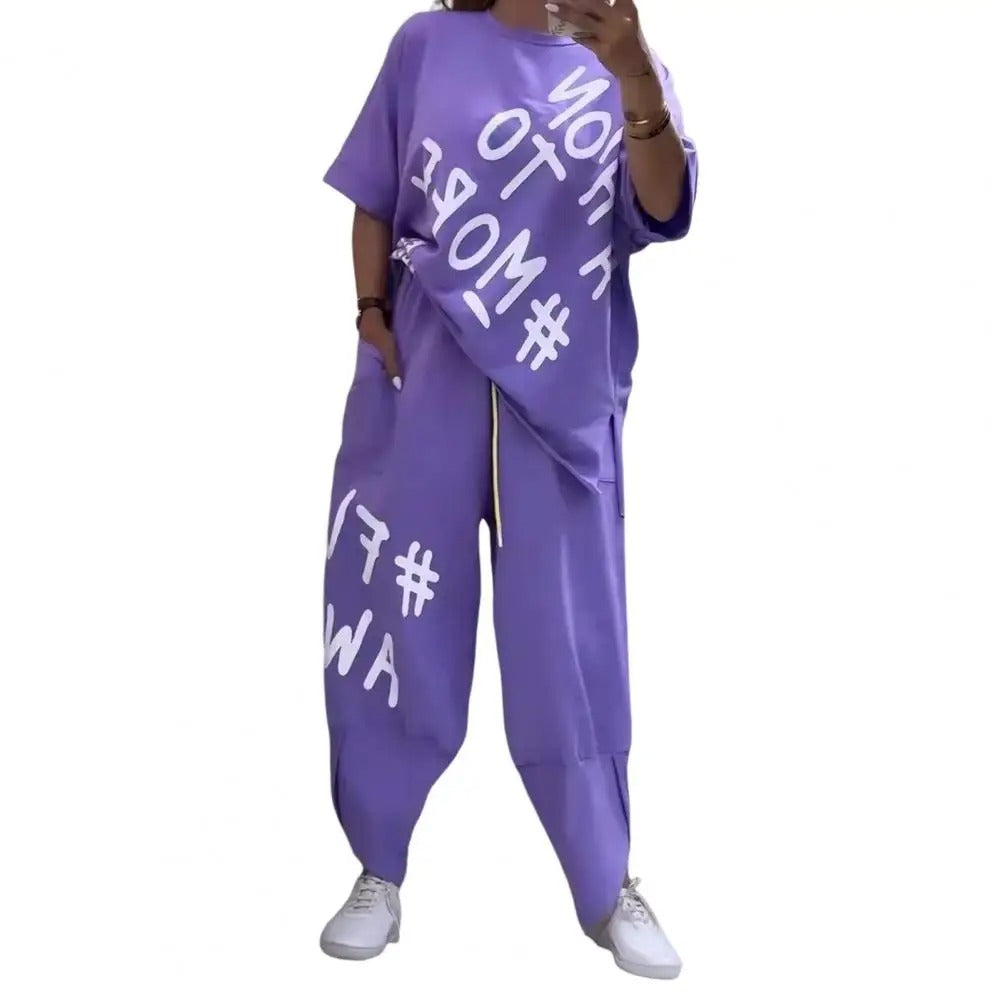 Summer Vibe Letter Print Tracksuit Set
