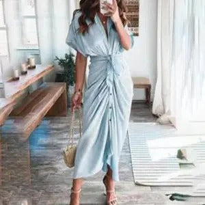 Boho Print Irregular Pleat Summer Dress