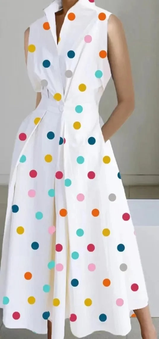 Polka Dot V Neck Fishtail Dress