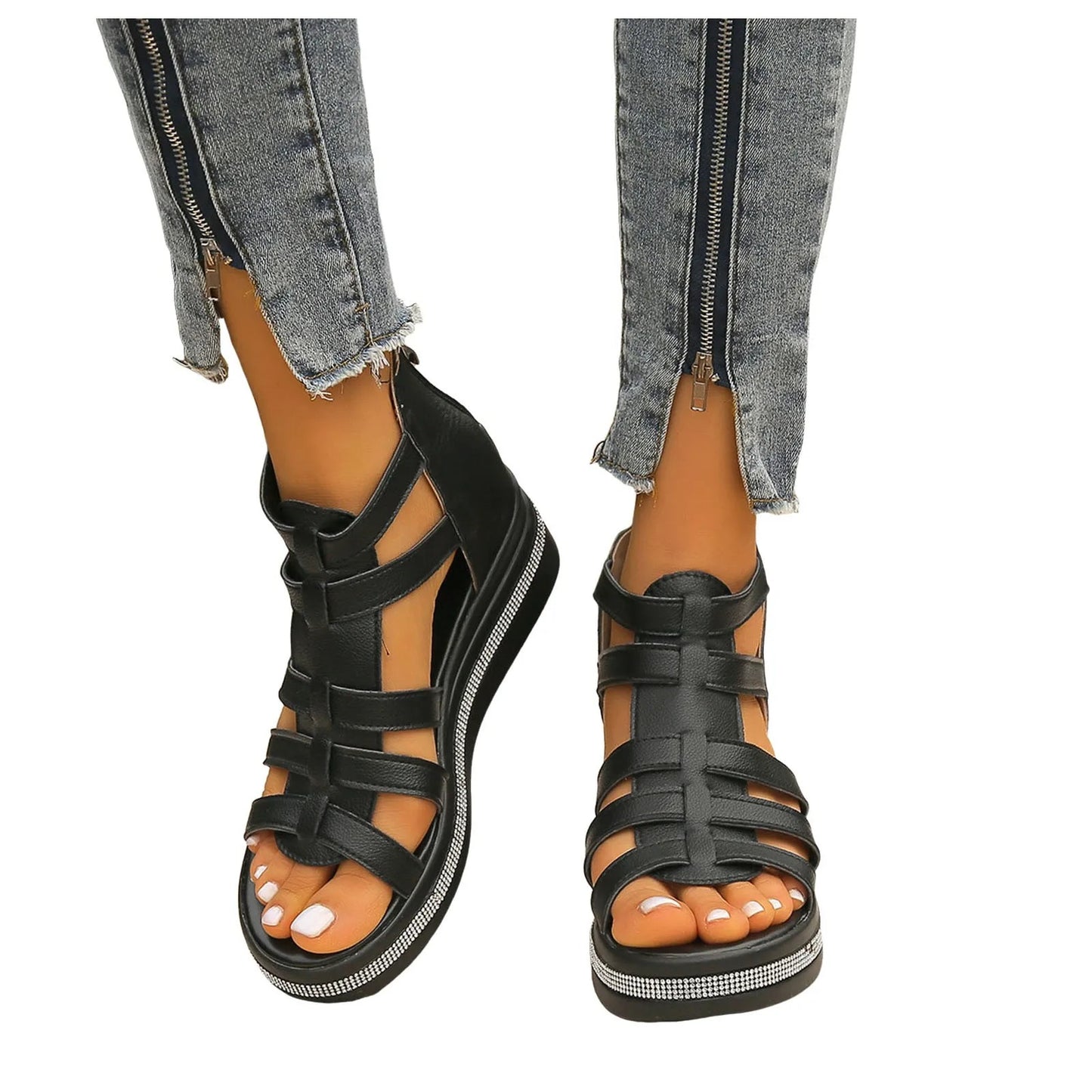 Crystal Glow Gladiator Wedge Sandals