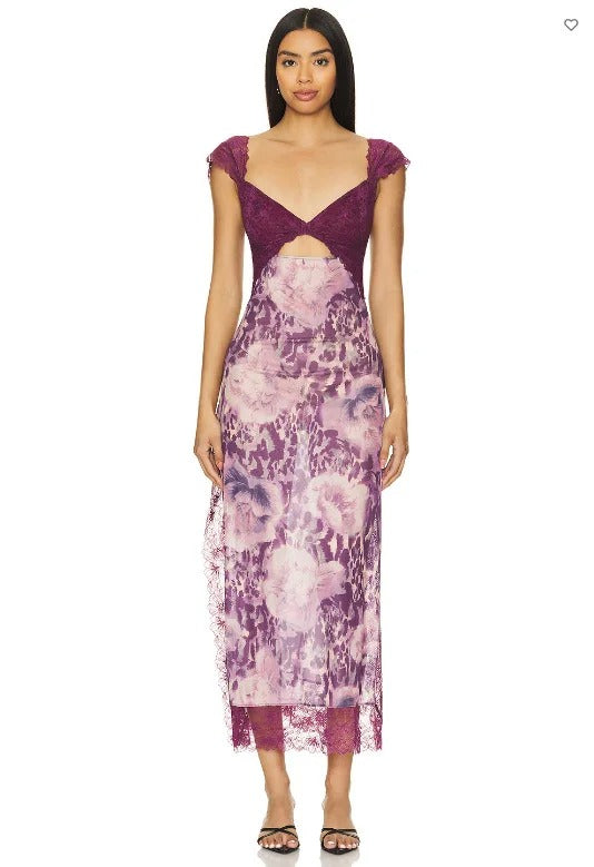 Rose Whisper Lace Floral Slit Dress