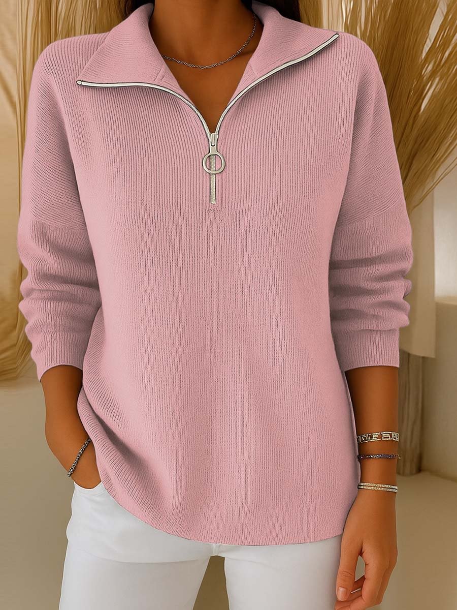 Women's Casual Loose Half-open Collar Zipper Sweater