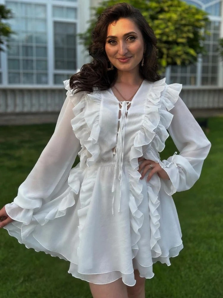 Sexy Sheer Lace Mesh Shirt Dress