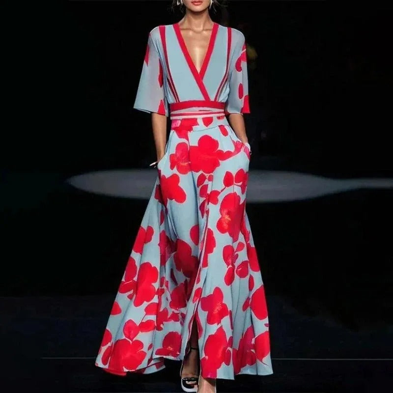 Women's V-Neck Printed Dress