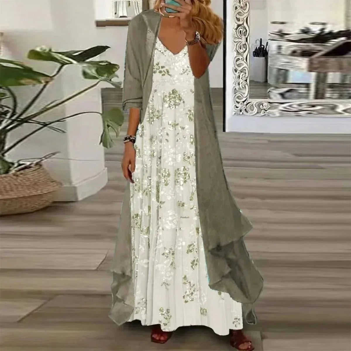 Chic Digital Print Crop & Chiffon Set
