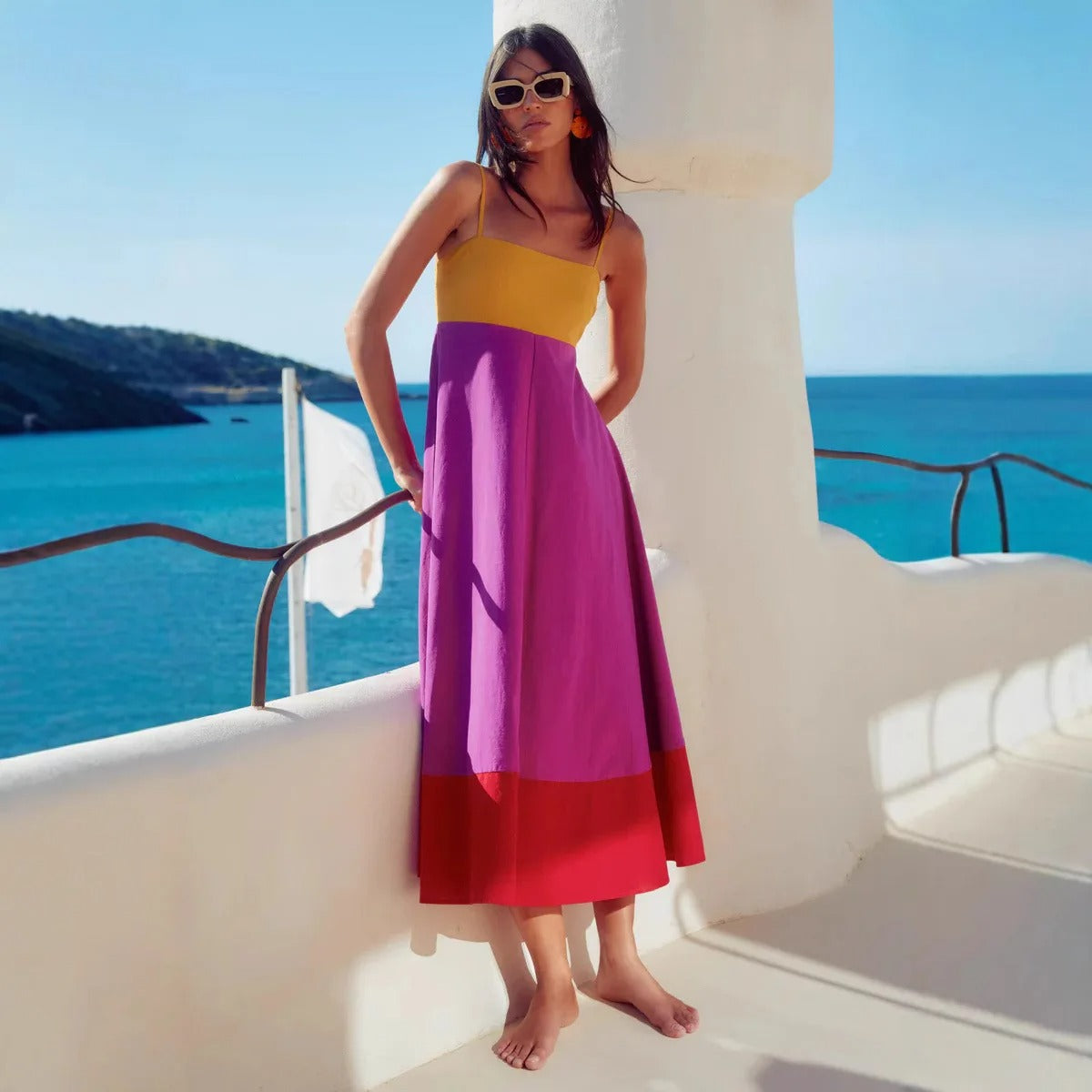 Seaside Glow Colorblock Suspender Dress