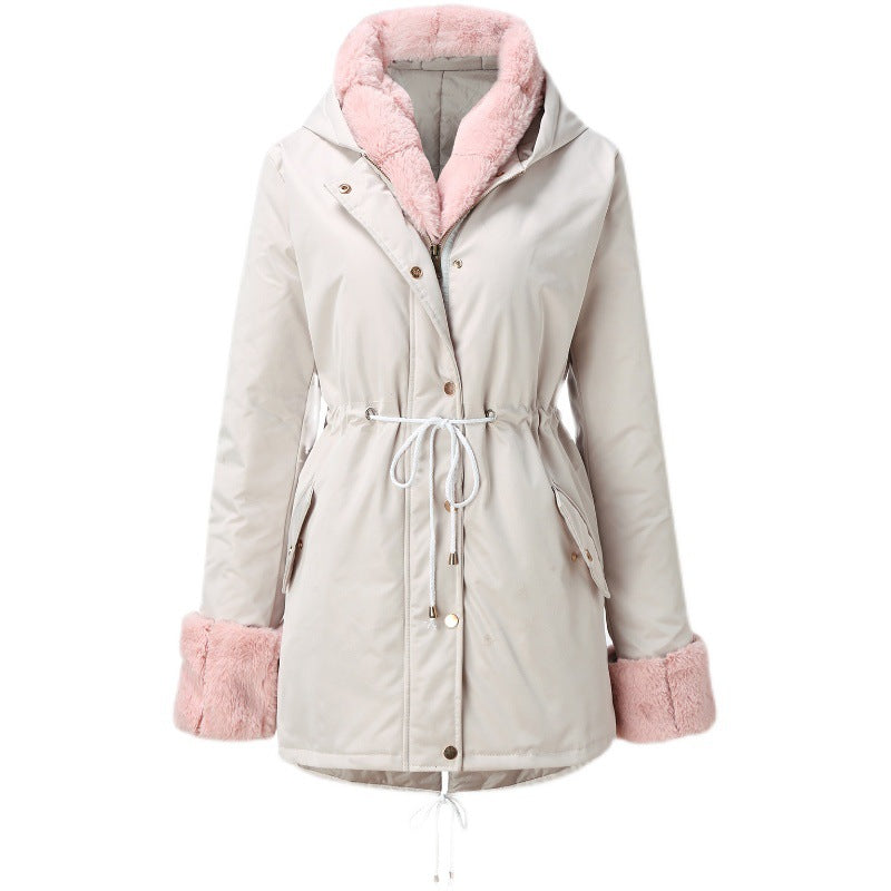 Women's Hooded Long-sleeve Warm Zippered Cotton Coat