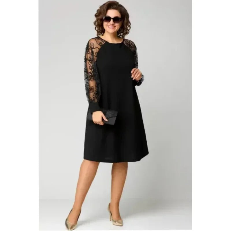 Elegant Black Lace Patchwork Party Dress