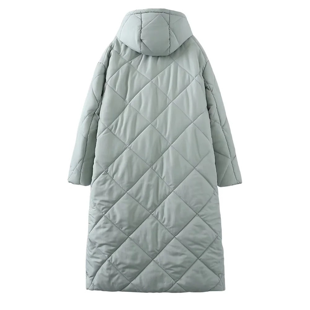 Dual Tone Dot Dash Quilted Hooded Coat