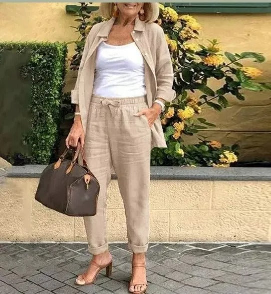 Cotton Linen Button Shirt & Pants Set