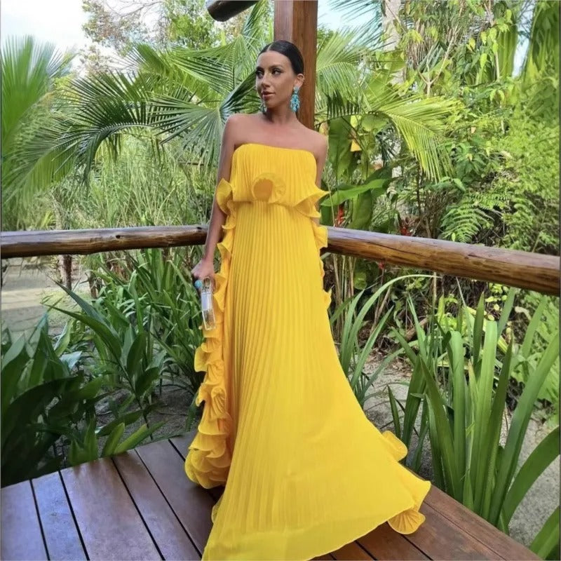 Sunset Breeze Pleated Chiffon Dress