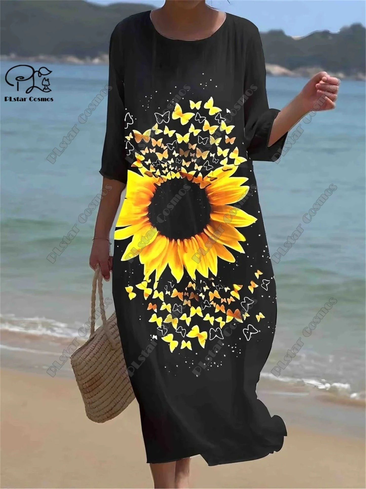 Vintage Floral 3D Printed Midi Dress