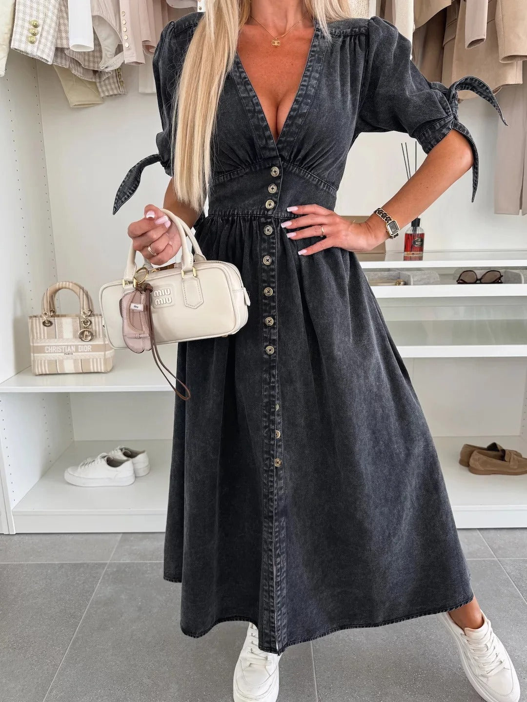 Vintage Lace-Up Denim Dress
