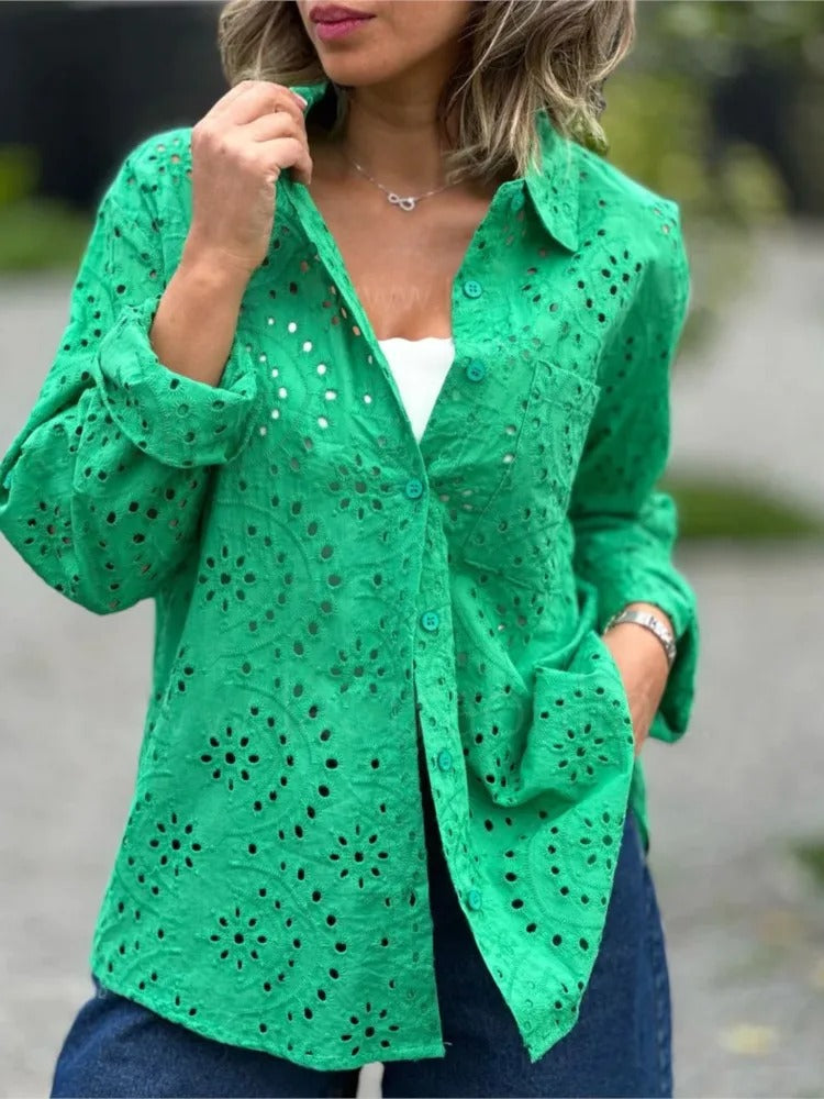 Elegant Hollow Out Long Sleeve Shirt