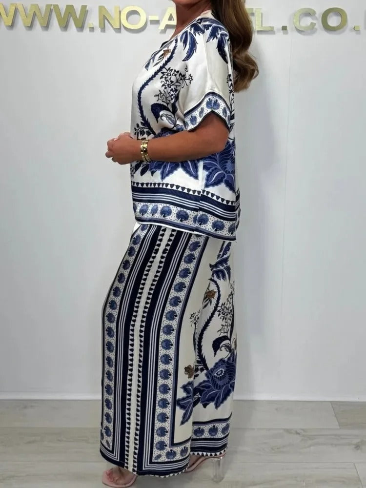 Satin Breeze V-Neck Two-Piece Set