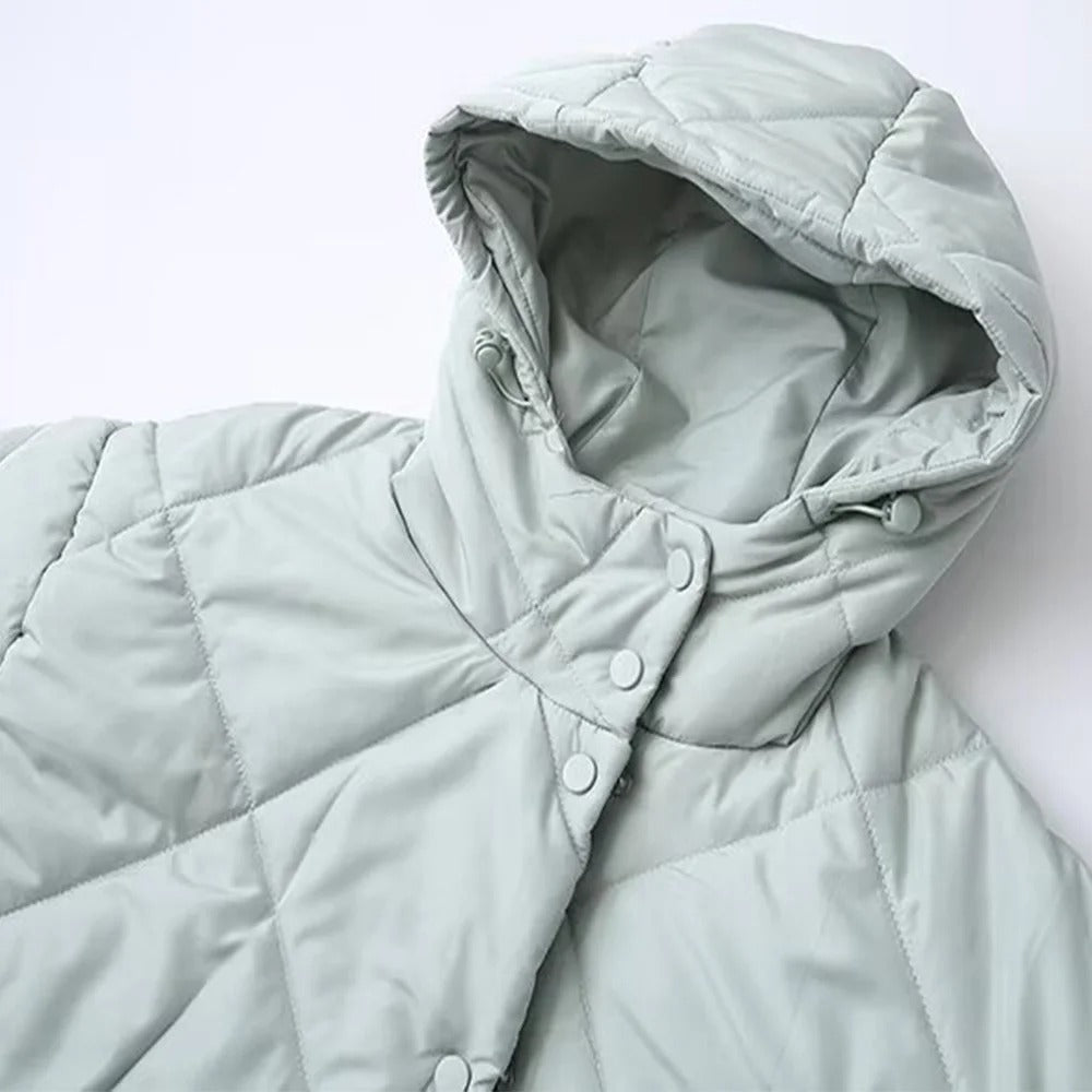 Dual Tone Dot Dash Quilted Hooded Coat