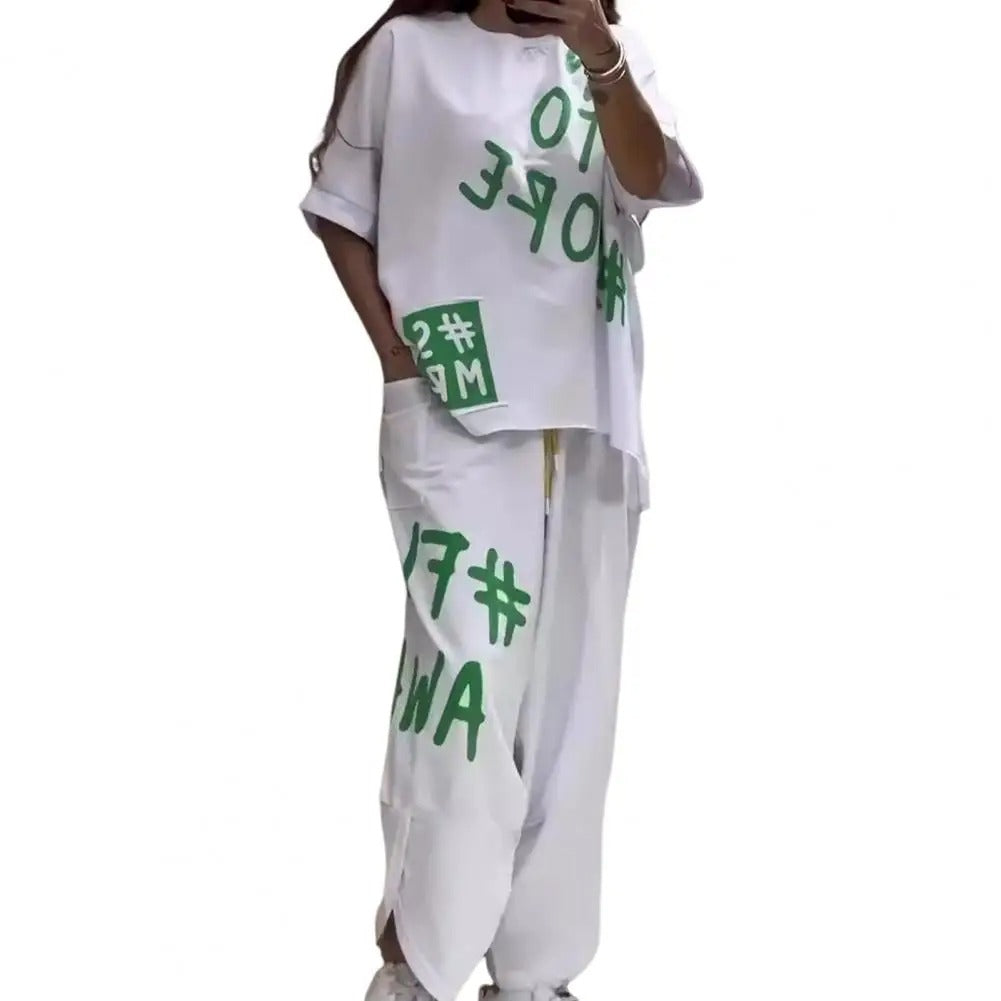 Summer Vibe Letter Print Tracksuit Set