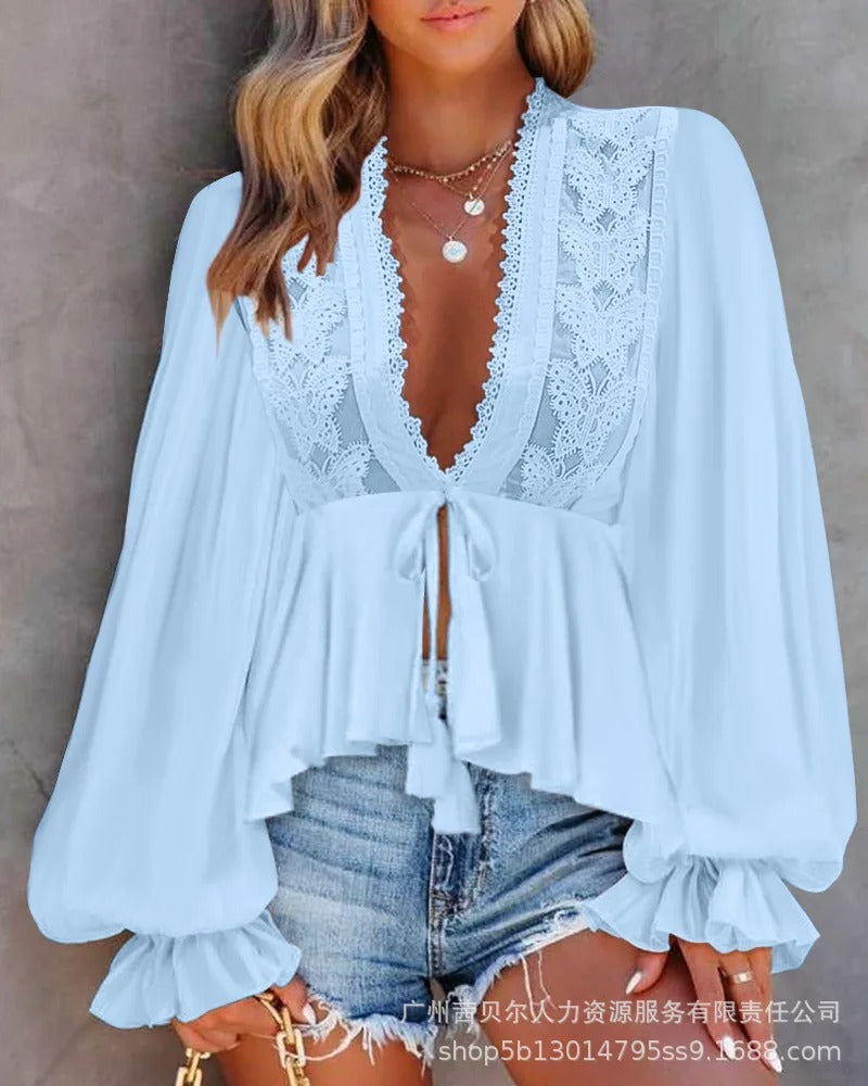 Ruffle Edge Long Sleeve Blouse