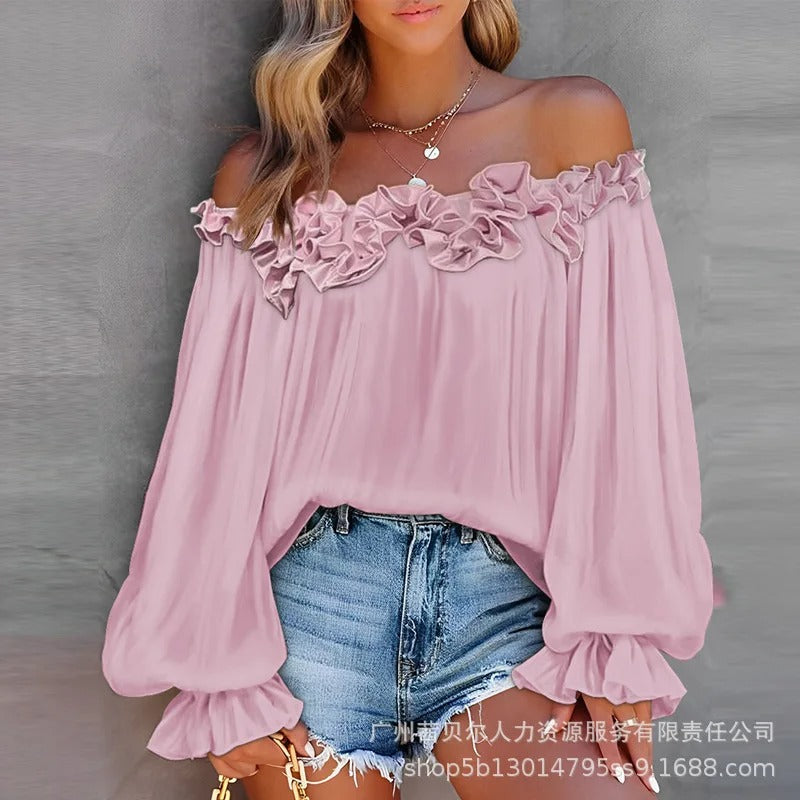 Ruffle Edge Long Sleeve Blouse