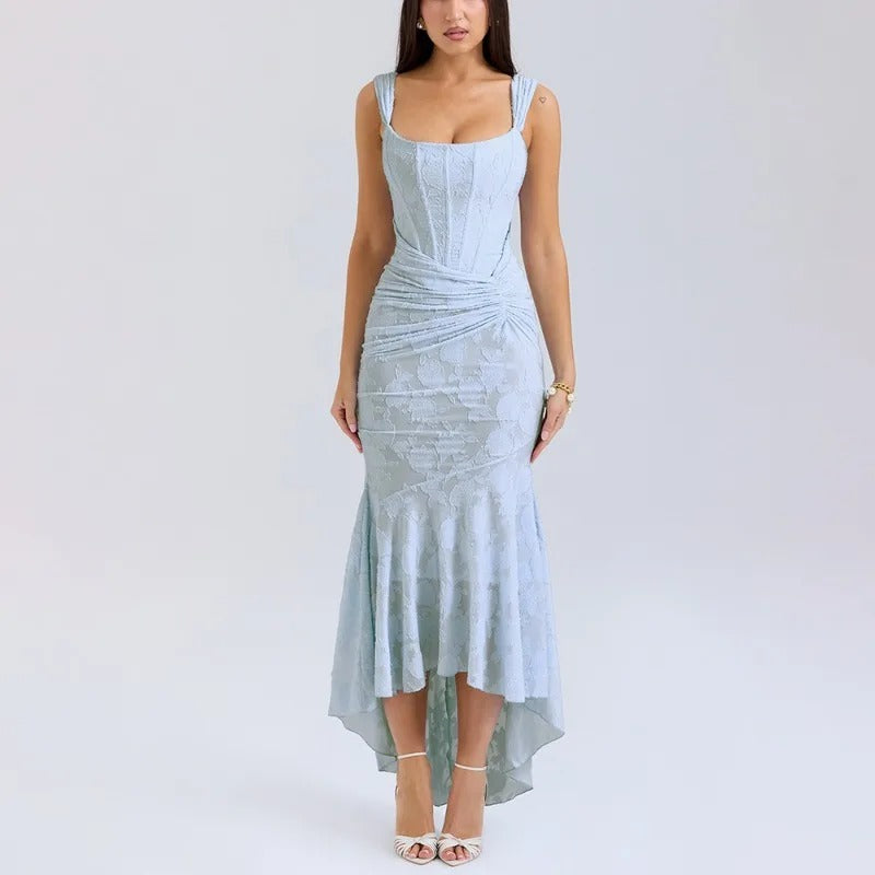 Elegant Backless Pleated Evening Dress