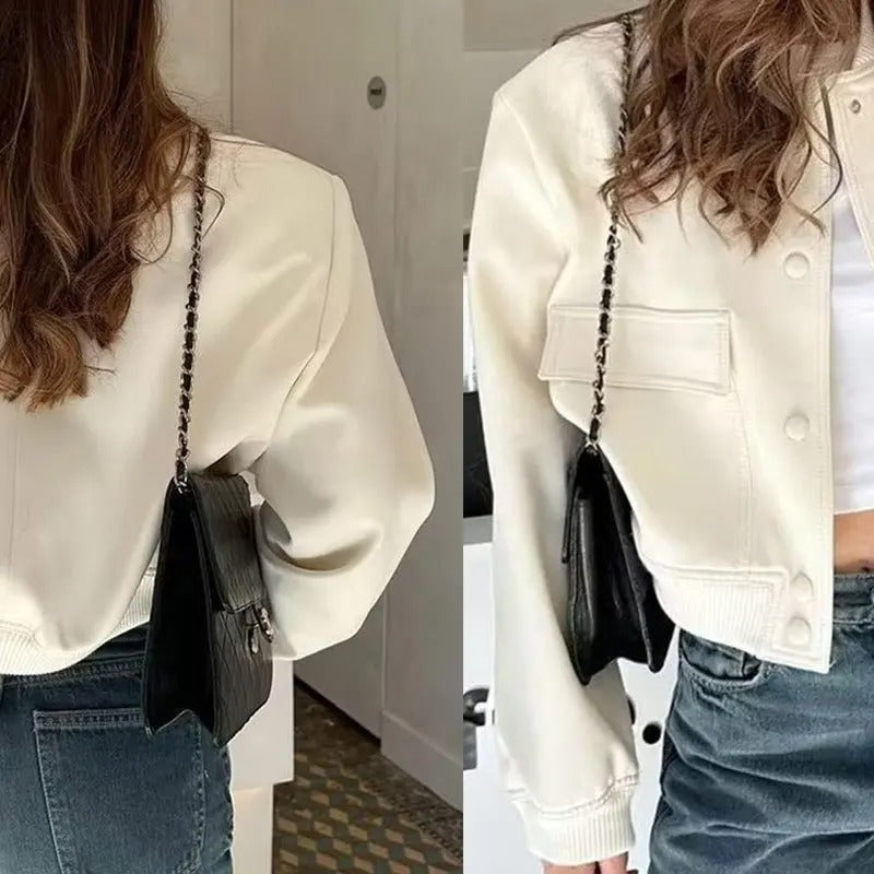 Stand Collar Pocket Jacket for Women