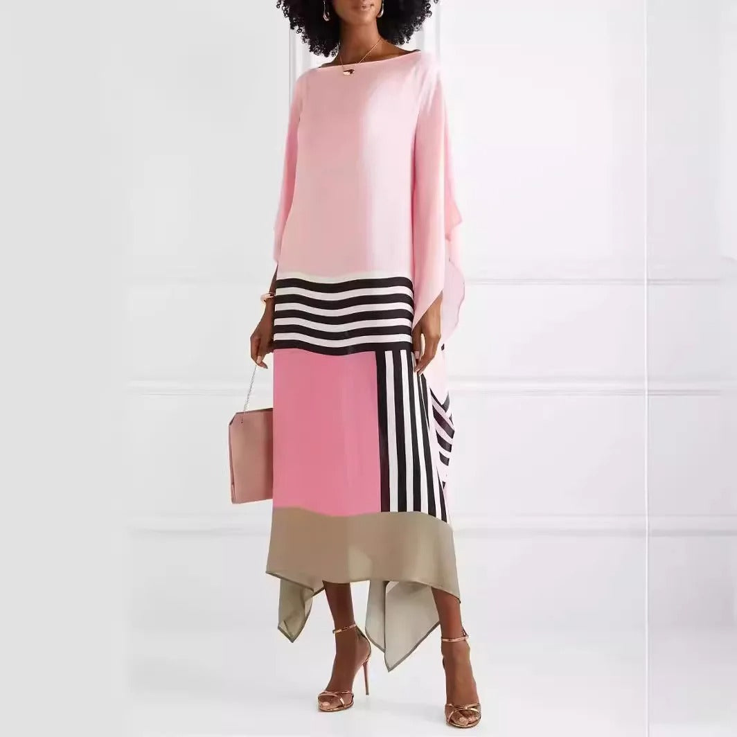 Elegant Boho Striped Patchwork Maxi Dress