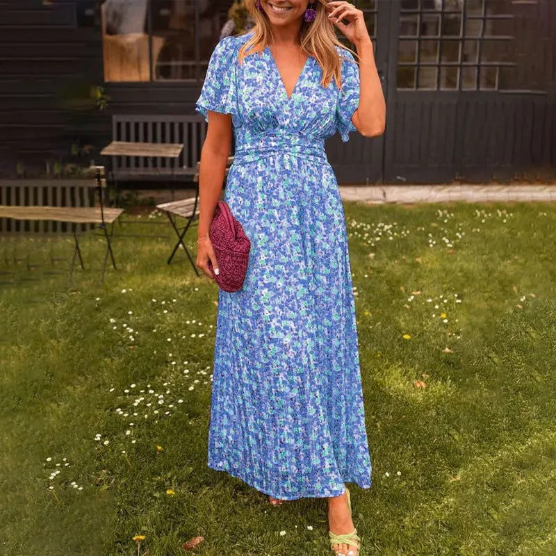 Elegant Floral V-neck Beach Dress