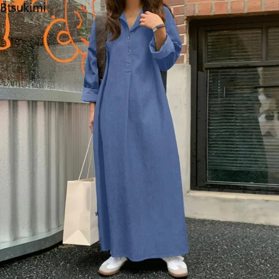 Oversized Korean Denim Maxi Dress