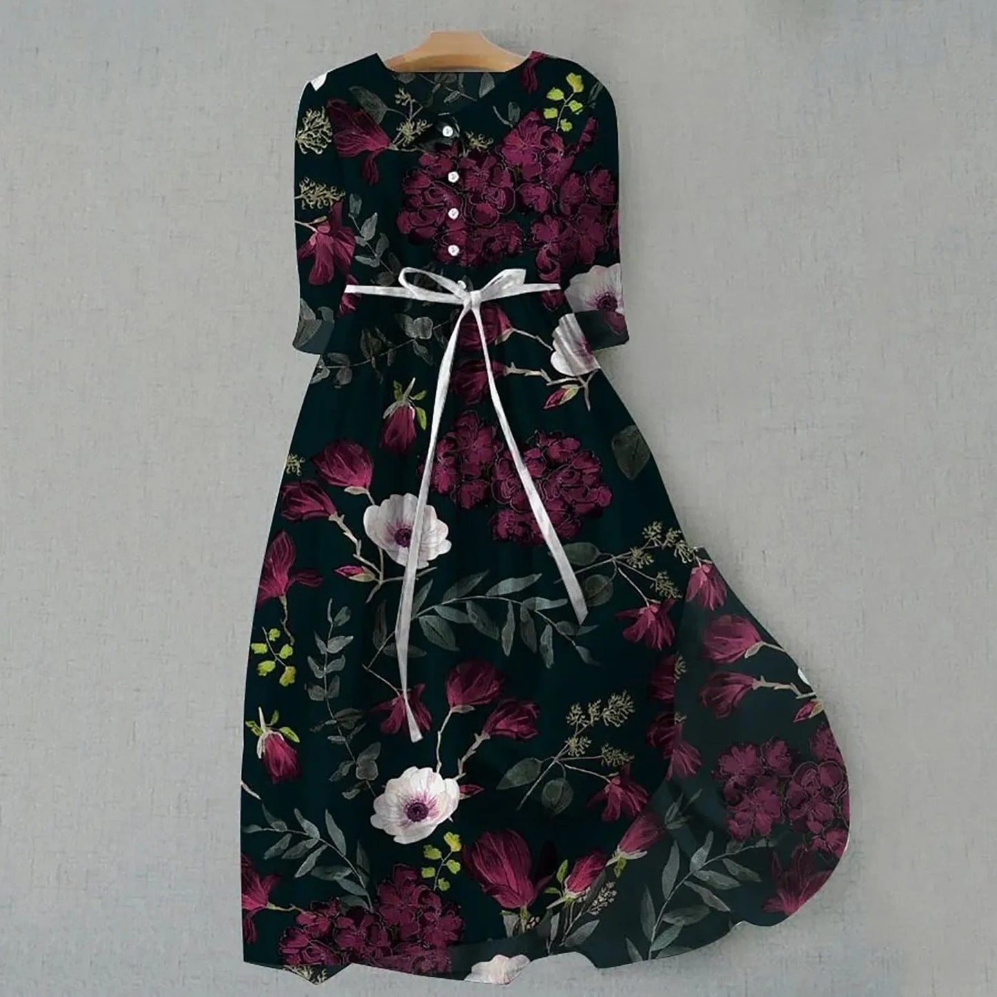 Elegant Bloom Cinched Waist Midi Dress