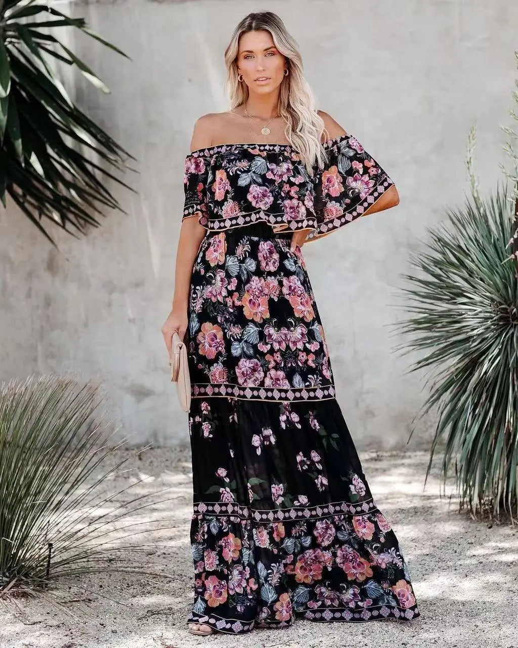Red Bloom One-Shoulder Swing Dress