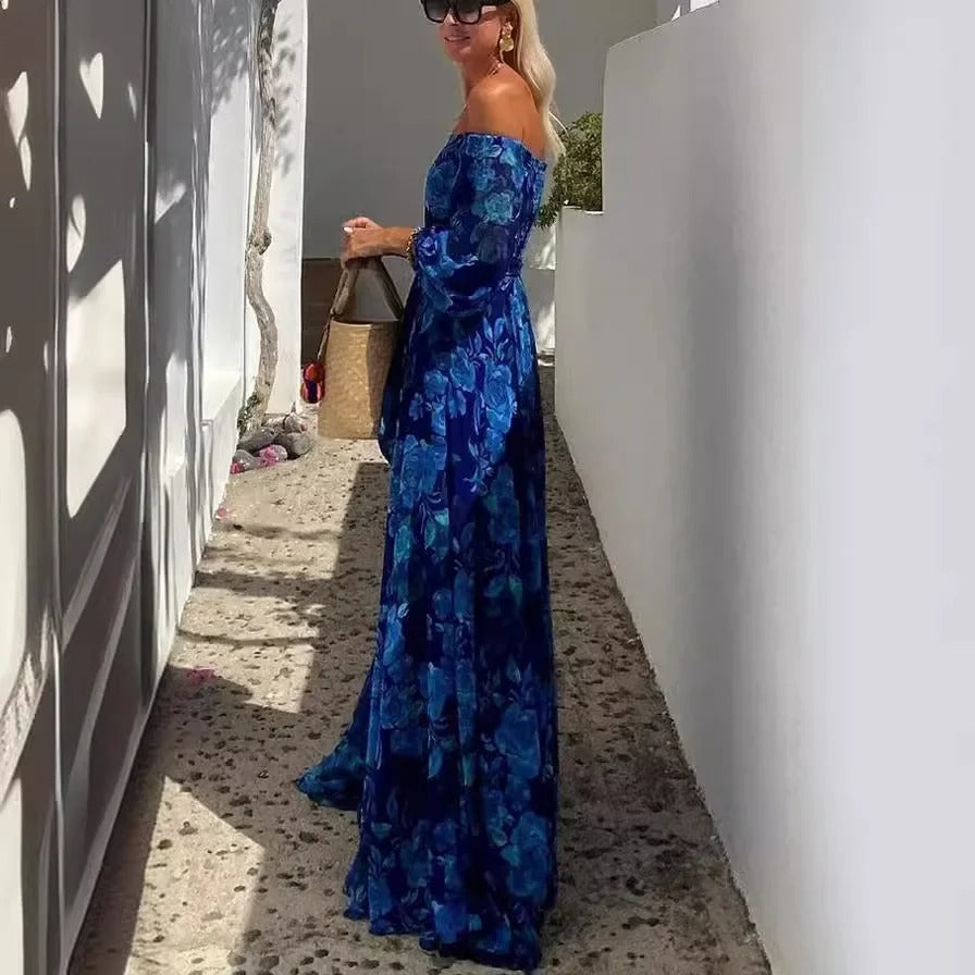 Hots weet Blue Off-Shoulder Swing Dress